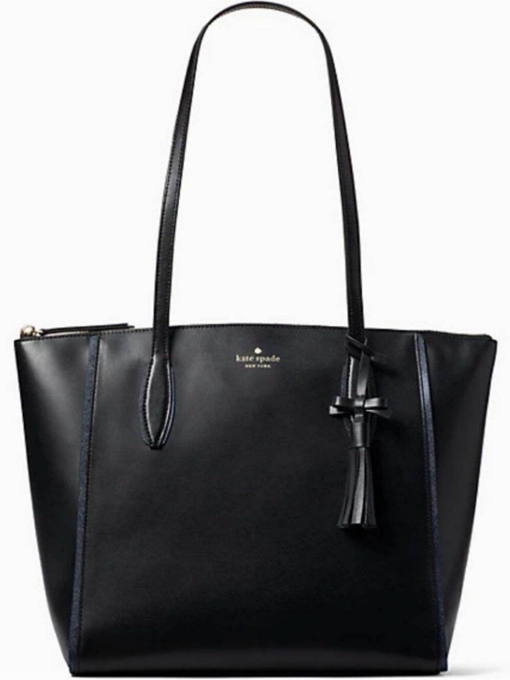kate spade Black Leather Tassel Shopper Tote